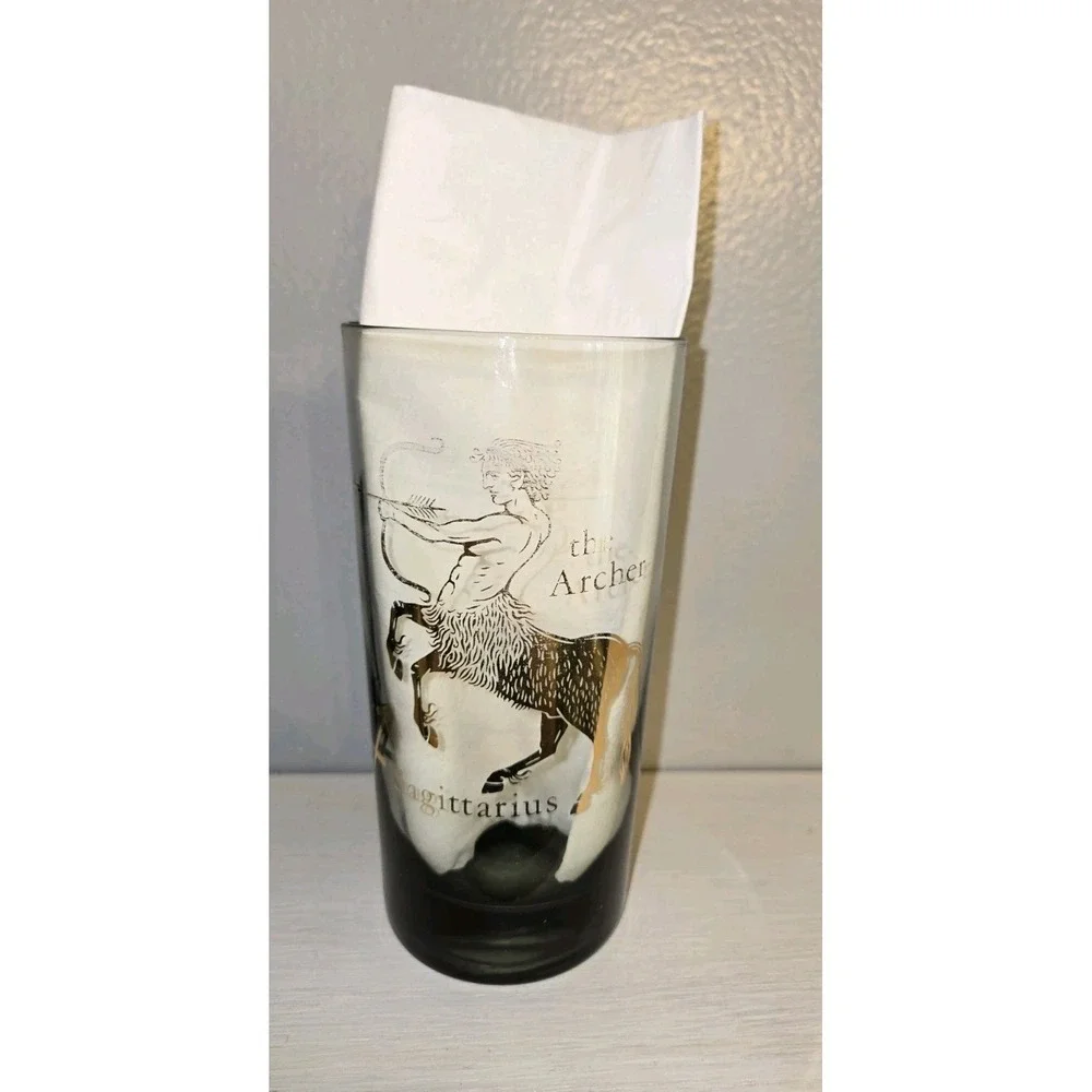 Vintage Sagittarius Zodiac Highball Glass‎ Smoked Gold The Archer Mid Century